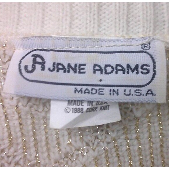 Vintage 1988 A Jane Adams White Gold Metallic Pullover Ski Sweater Women's XXL - Picture 4 of 4